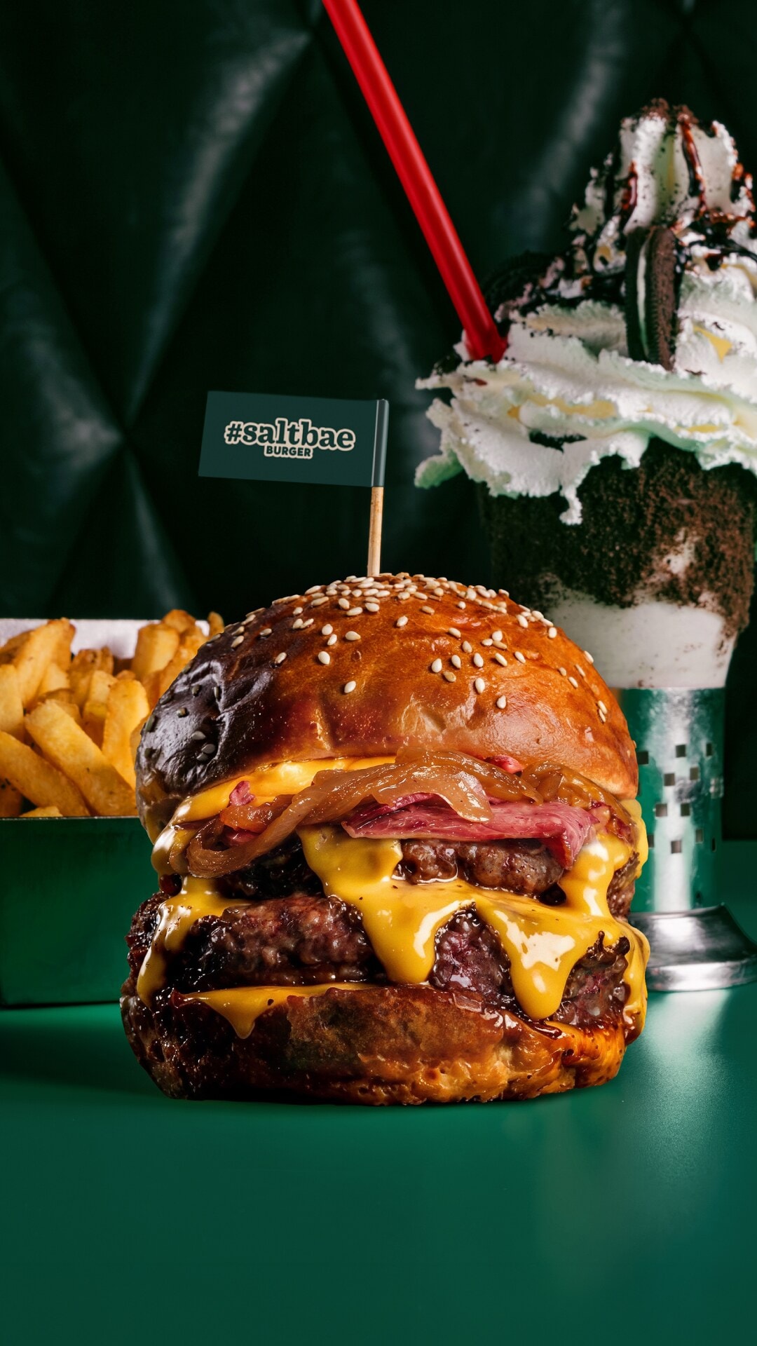 Fries, milkshake and burger